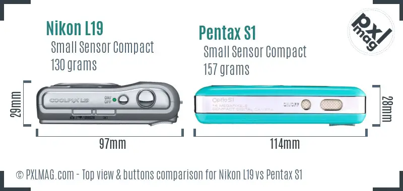 Nikon L19 vs Pentax S1 top view buttons comparison