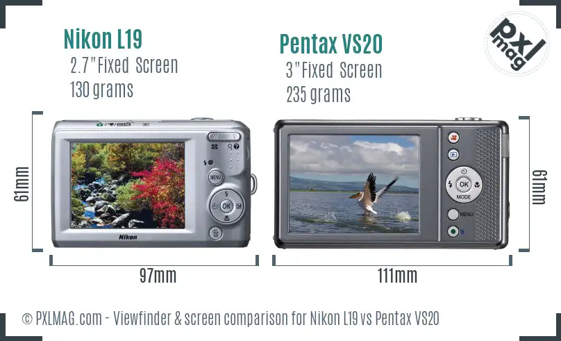 Nikon L19 vs Pentax VS20 Screen and Viewfinder comparison