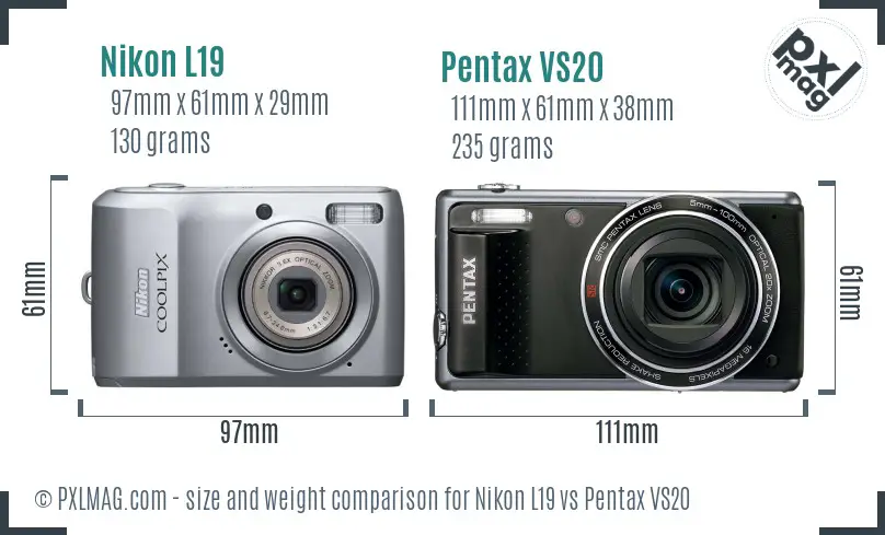 Nikon L19 vs Pentax VS20 size comparison