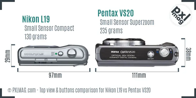 Nikon L19 vs Pentax VS20 top view buttons comparison