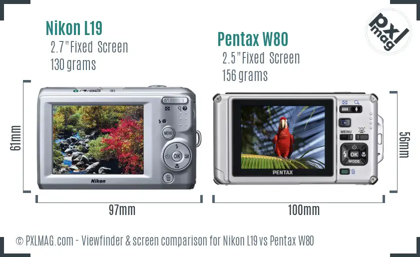Nikon L19 vs Pentax W80 Screen and Viewfinder comparison