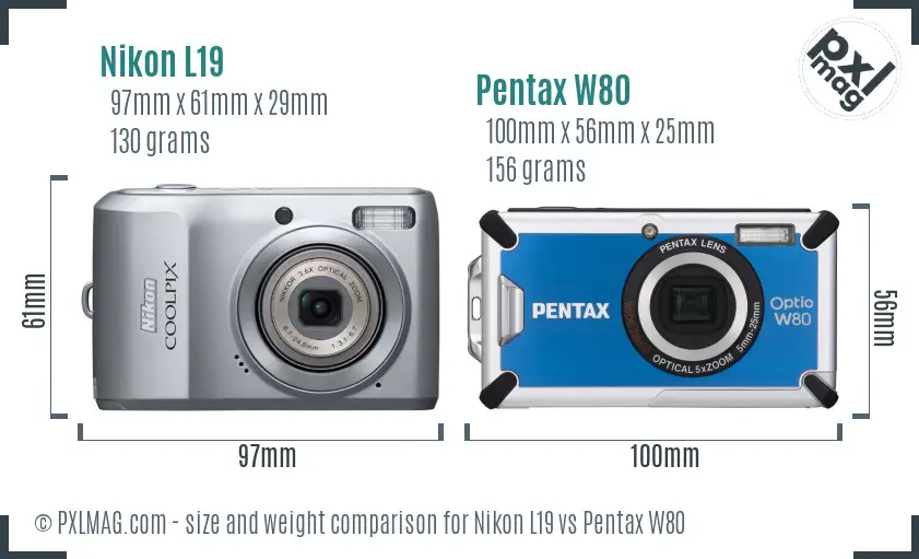 Nikon L19 vs Pentax W80 size comparison