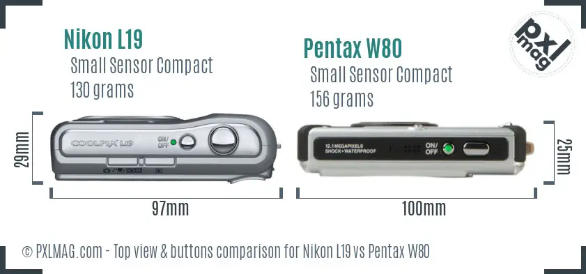 Nikon L19 vs Pentax W80 top view buttons comparison