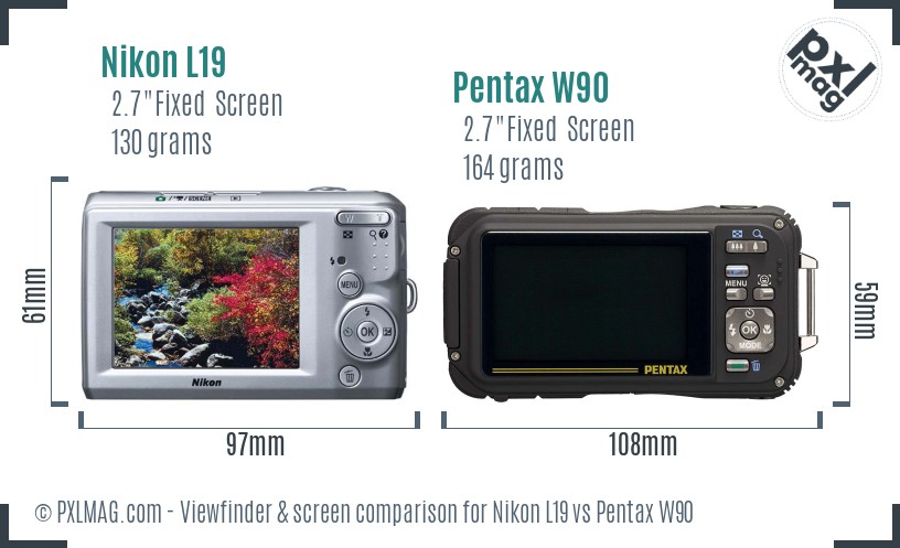 Nikon L19 vs Pentax W90 Screen and Viewfinder comparison
