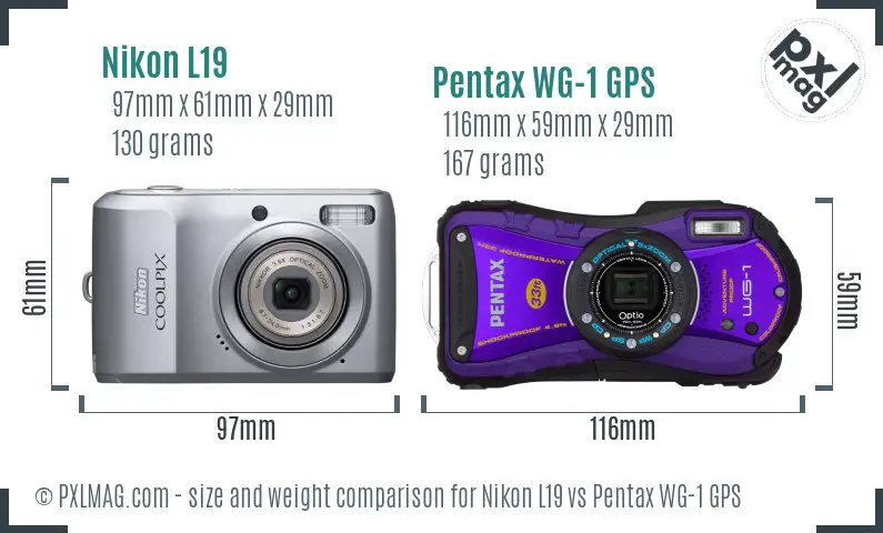 Nikon L19 vs Pentax WG-1 GPS size comparison