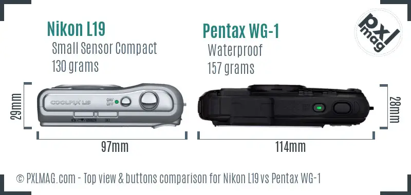Nikon L19 vs Pentax WG-1 top view buttons comparison