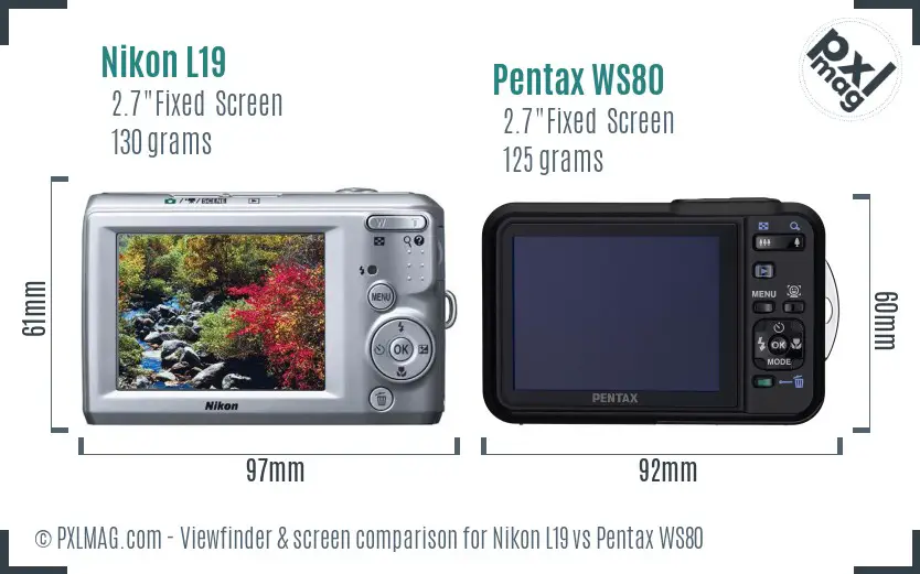 Nikon L19 vs Pentax WS80 Screen and Viewfinder comparison