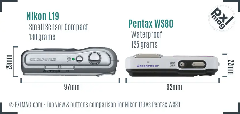Nikon L19 vs Pentax WS80 top view buttons comparison