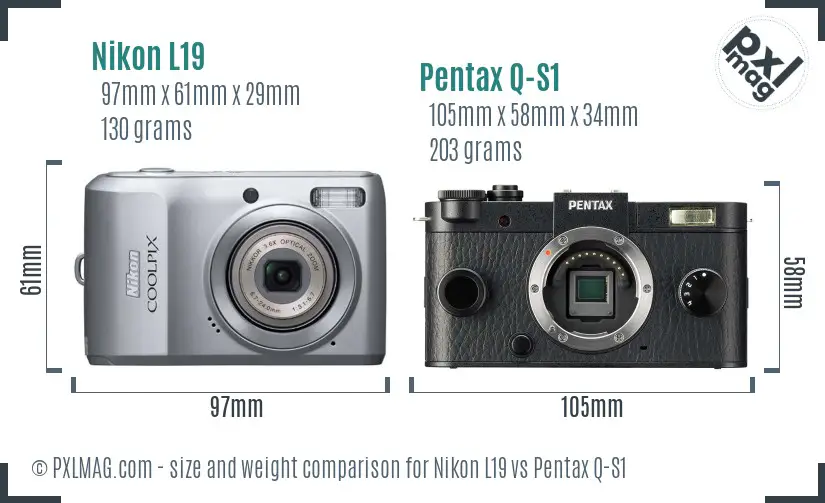 Nikon L19 vs Pentax Q-S1 size comparison