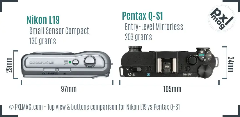 Nikon L19 vs Pentax Q-S1 top view buttons comparison