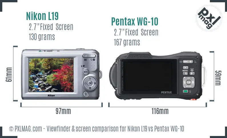 Nikon L19 vs Pentax WG-10 Screen and Viewfinder comparison