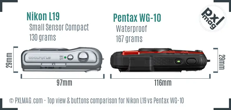 Nikon L19 vs Pentax WG-10 top view buttons comparison