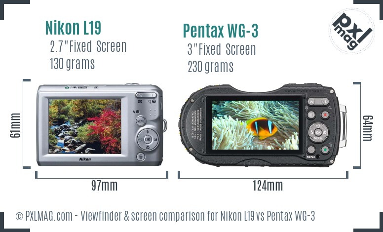 Nikon L19 vs Pentax WG-3 Screen and Viewfinder comparison