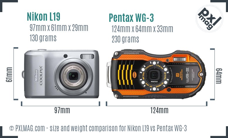 Nikon L19 vs Pentax WG-3 size comparison