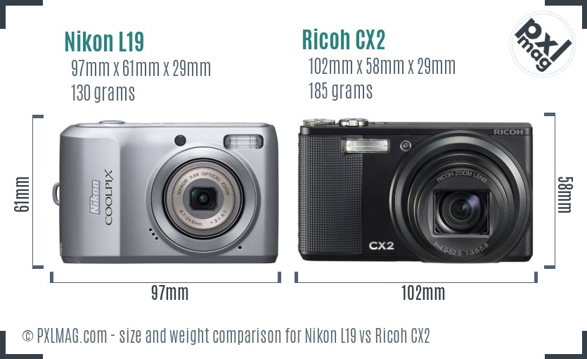 Nikon L19 vs Ricoh CX2 size comparison Nikon L19 vs Ricoh CX2 size comparison