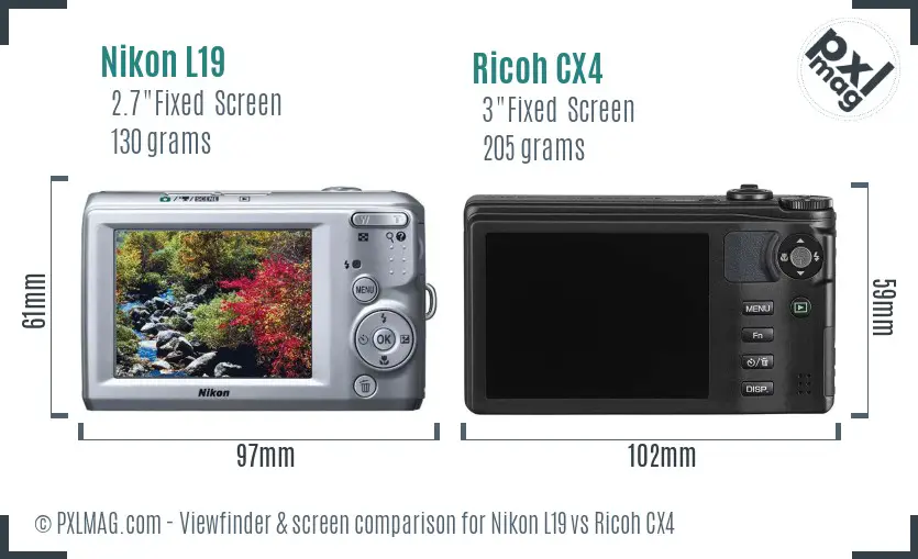 Nikon L19 vs Ricoh CX4 Screen and Viewfinder comparison