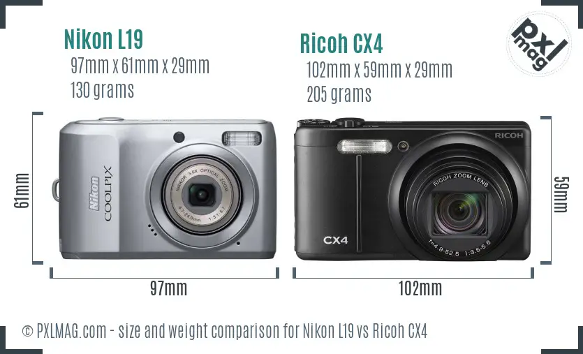 Nikon L19 vs Ricoh CX4 size comparison