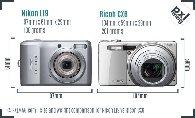 Nikon L19 vs Ricoh CX6 size comparison