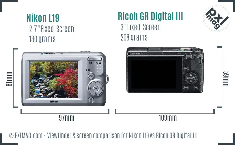 Nikon L19 vs Ricoh GR Digital III Screen and Viewfinder comparison