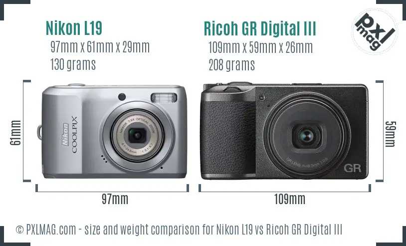 Nikon L19 vs Ricoh GR Digital III size comparison