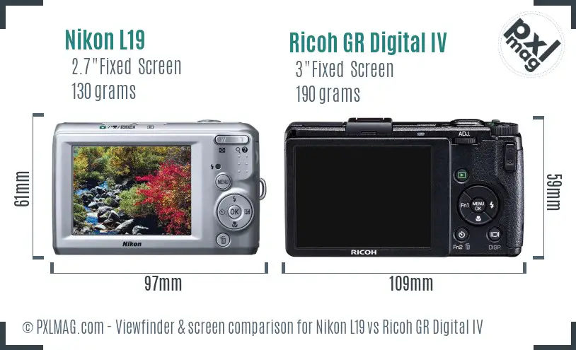 Nikon L19 vs Ricoh GR Digital IV Screen and Viewfinder comparison
