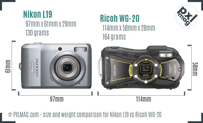Nikon L19 vs Ricoh WG-20 size comparison