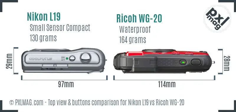 Nikon L19 vs Ricoh WG-20 top view buttons comparison