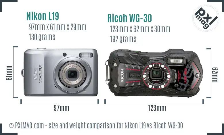 Nikon L19 vs Ricoh WG-30 size comparison Nikon L19 vs Ricoh WG-30 size comparison