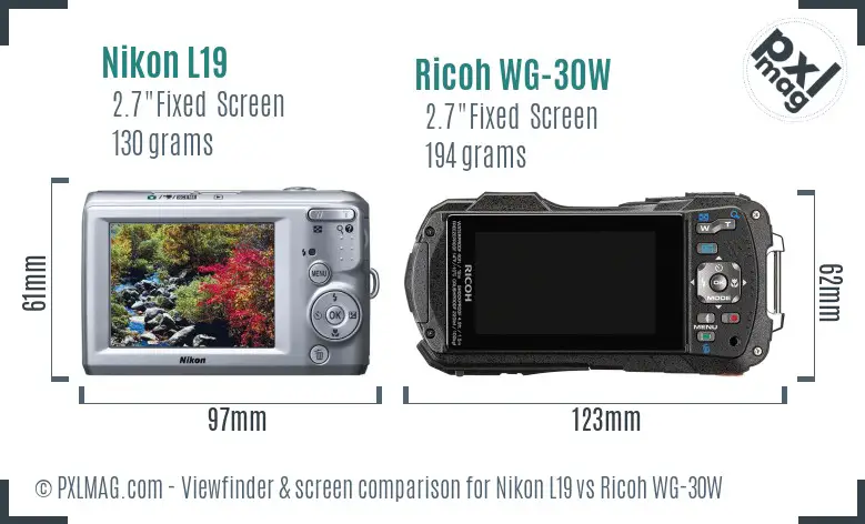 Nikon L19 vs Ricoh WG-30W Screen and Viewfinder comparison