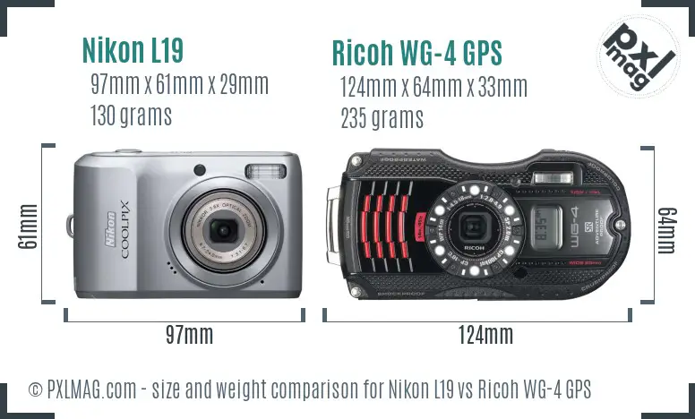 Nikon L19 vs Ricoh WG-4 GPS size comparison Nikon L19 vs Ricoh WG-4 GPS size comparison