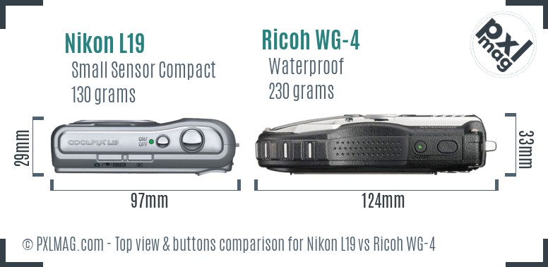 Nikon L19 vs Ricoh WG-4 top view buttons comparison
