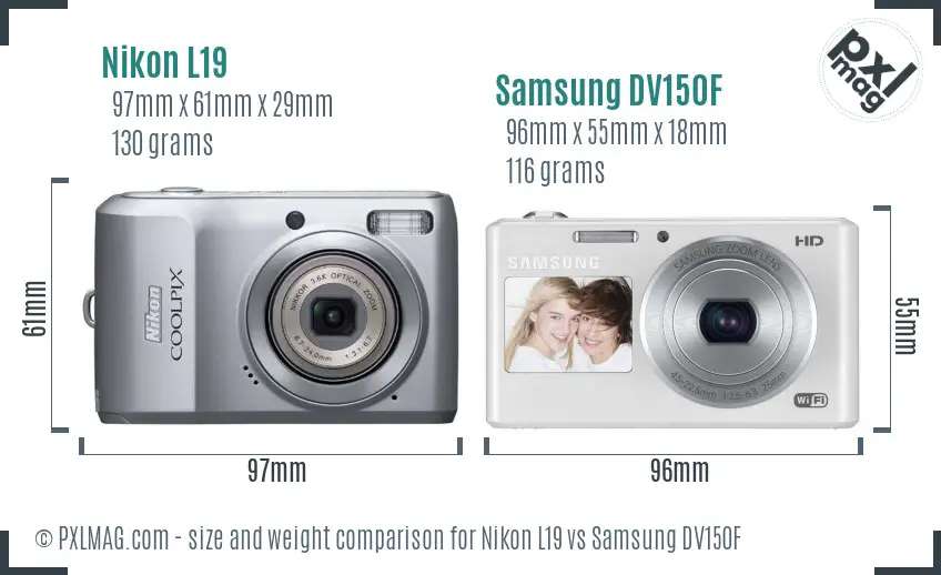 Nikon L19 vs Samsung DV150F size comparison