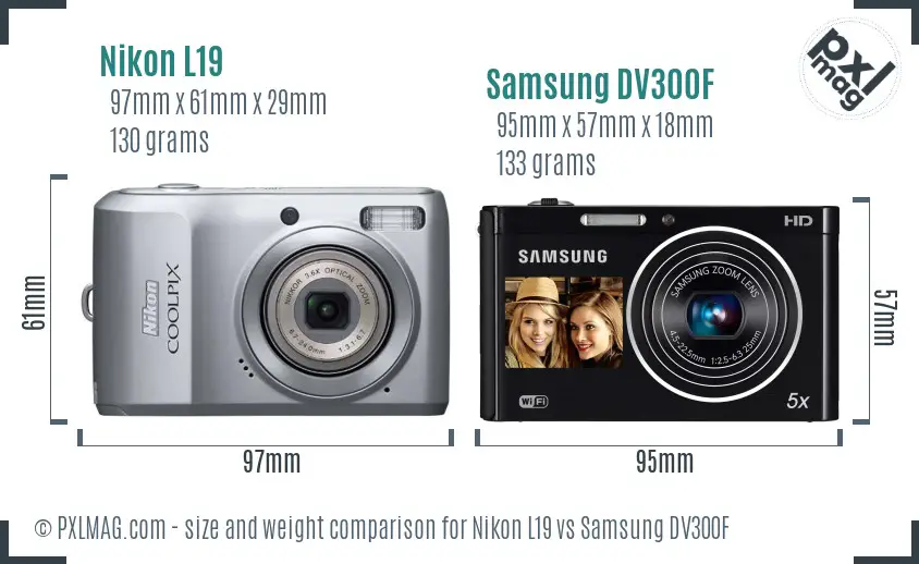 Nikon L19 vs Samsung DV300F size comparison