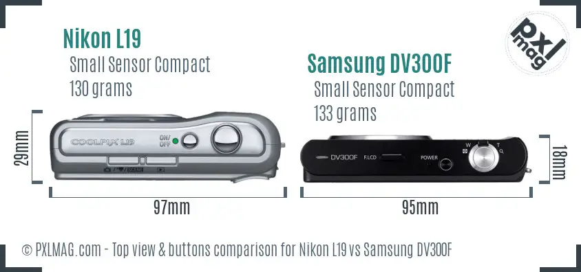 Nikon L19 vs Samsung DV300F top view buttons comparison
