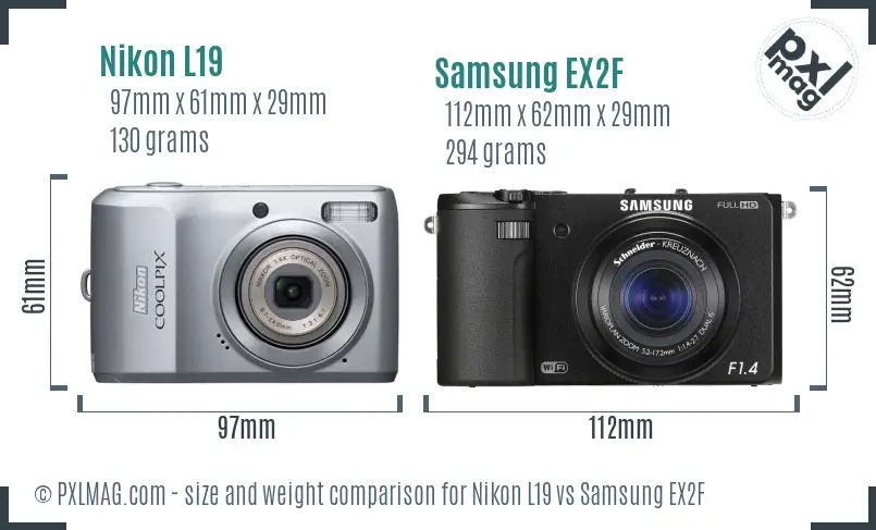 Nikon L19 vs Samsung EX2F size comparison
