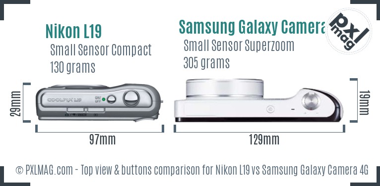 Nikon L19 vs Samsung Galaxy Camera 4G top view buttons comparison