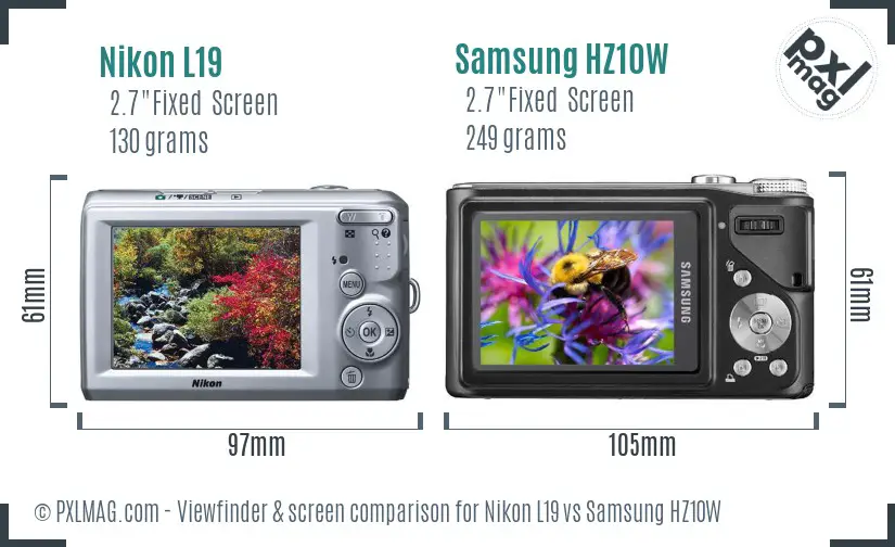 Nikon L19 vs Samsung HZ10W Screen and Viewfinder comparison