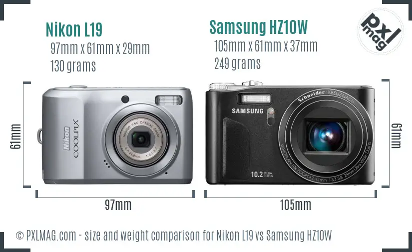Nikon L19 vs Samsung HZ10W size comparison