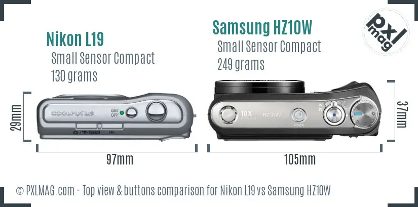 Nikon L19 vs Samsung HZ10W top view buttons comparison