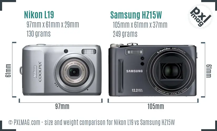 Nikon L19 vs Samsung HZ15W size comparison