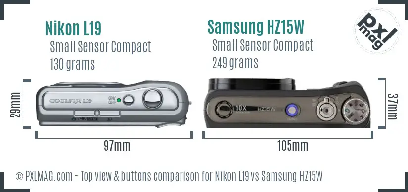 Nikon L19 vs Samsung HZ15W top view buttons comparison