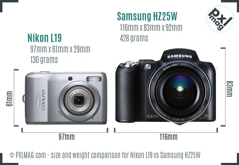 Nikon L19 vs Samsung HZ25W size comparison