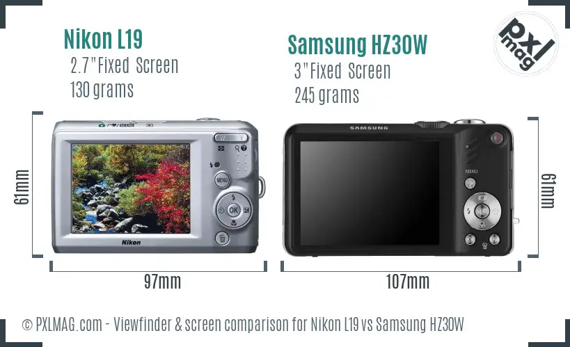 Nikon L19 vs Samsung HZ30W Screen and Viewfinder comparison