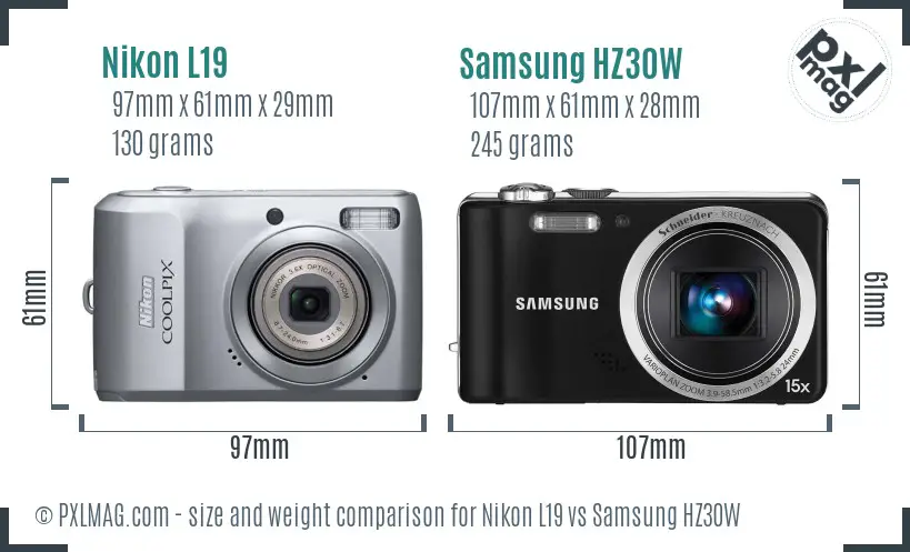 Nikon L19 vs Samsung HZ30W size comparison