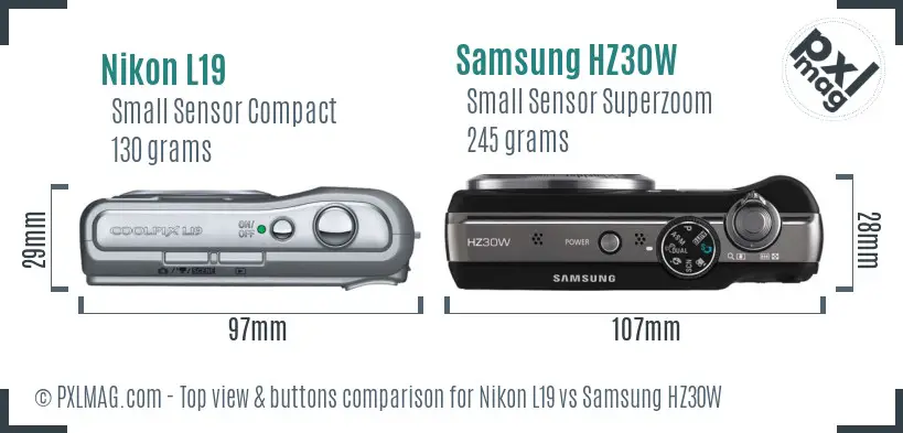 Nikon L19 vs Samsung HZ30W top view buttons comparison