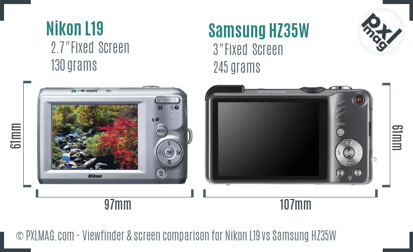 Nikon L19 vs Samsung HZ35W Screen and Viewfinder comparison