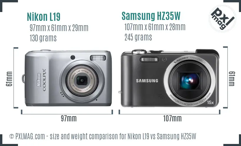Nikon L19 vs Samsung HZ35W size comparison