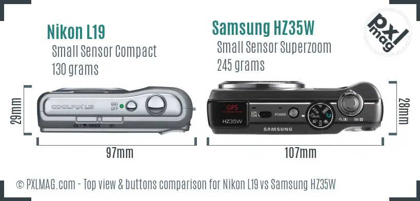 Nikon L19 vs Samsung HZ35W top view buttons comparison