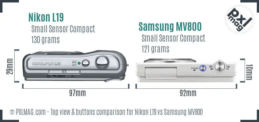 Nikon L19 vs Samsung MV800 top view buttons comparison Nikon L19 vs Samsung MV800 top view buttons comparison