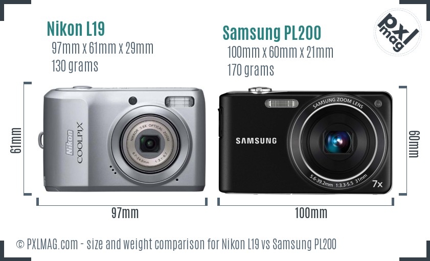 Nikon L19 vs Samsung PL200 size comparison